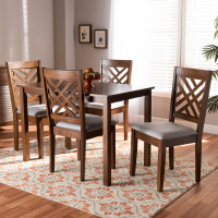 Baxton Studio RH317C-Grey/Walnut-5PC Dining Set Caron Modern and Contemporary Grey Fabric Upholstered Walnut Brown Finished Wood 5-Piece Dining Set